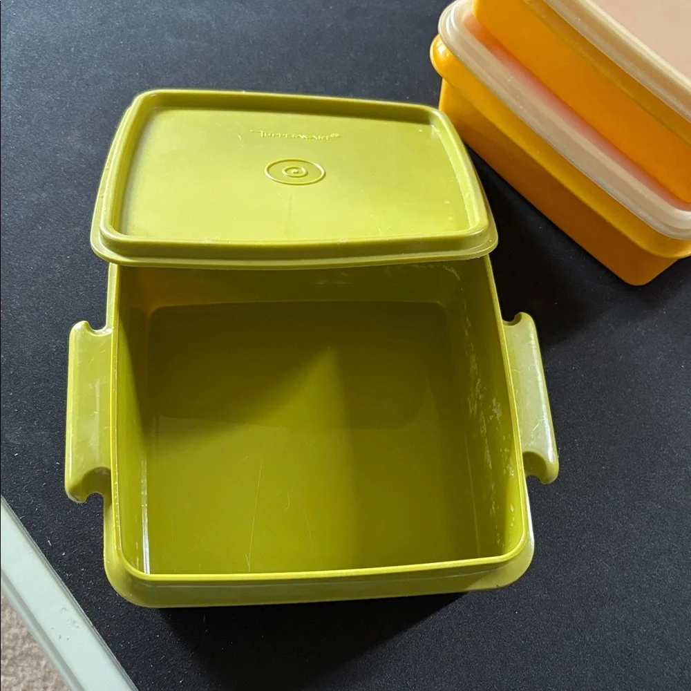 Tupperware Peach & Olive Square Stackable Food Containers, Set of 3